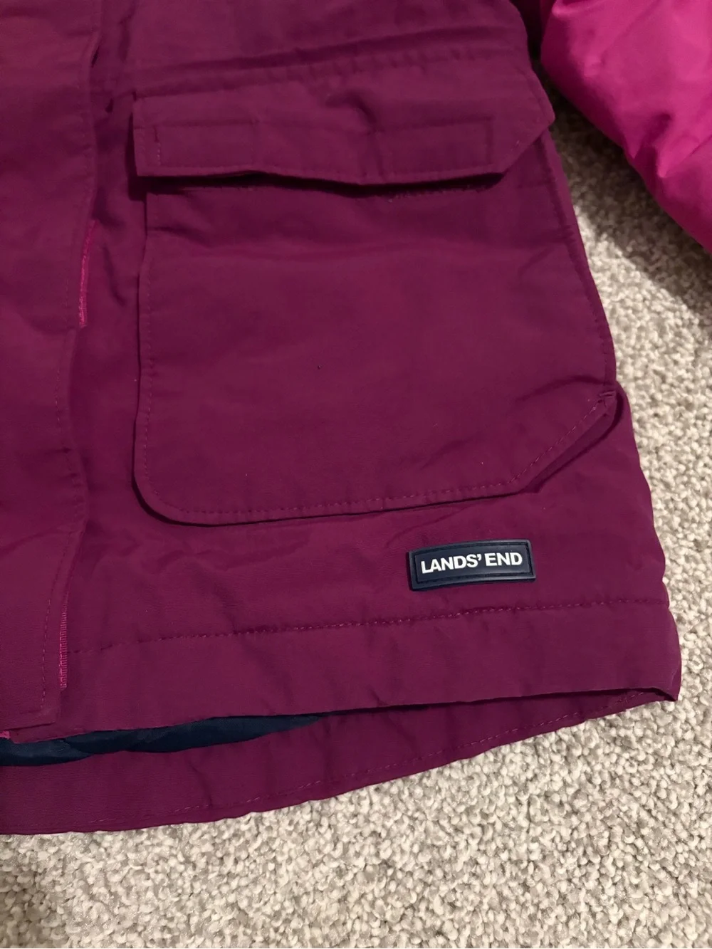 Lands' End Two-Tone Berry and Magenta Hooded Winter Coat